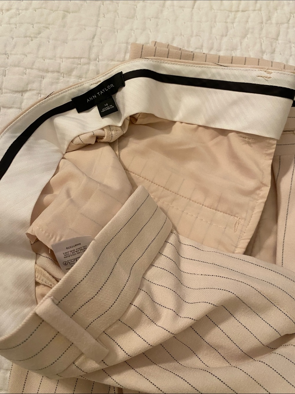 Ann Taylor Beige Pinstripe Wide Leg Pants
